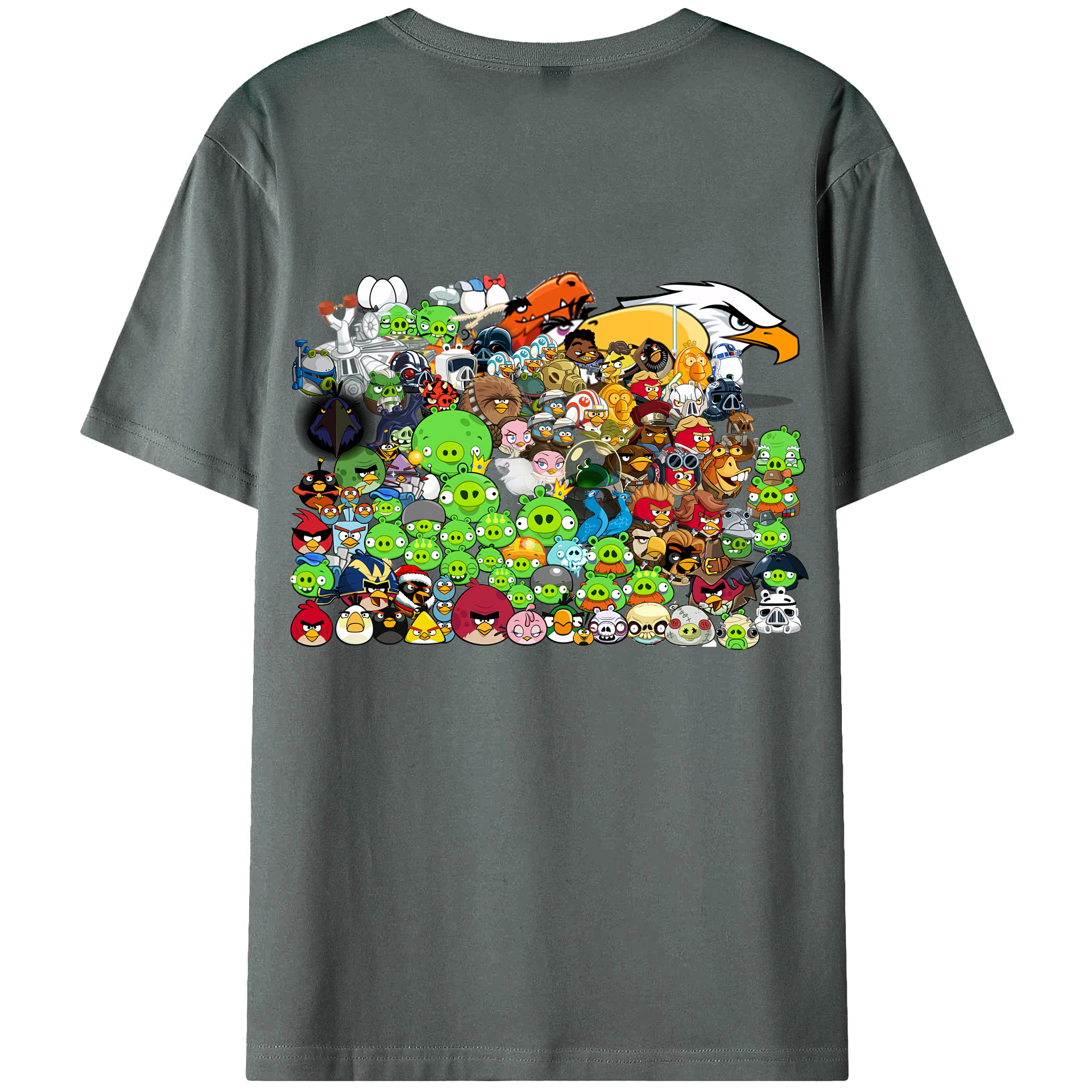 （画像用） Angry Birds アングリーバード 綿100％ メンズ半袖Tシャツ（バックプリント） 通気性